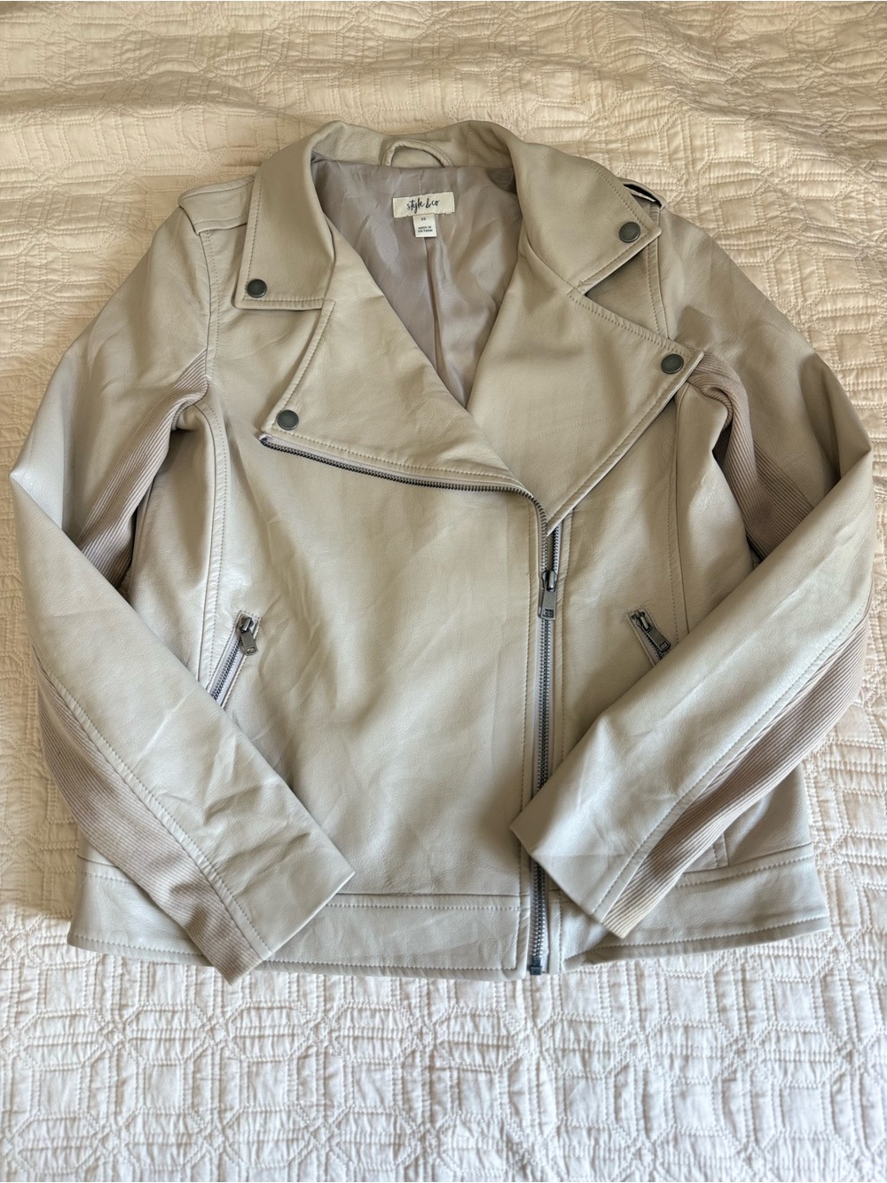 Style & co beige Faux Leather Moto Jacket Size XS